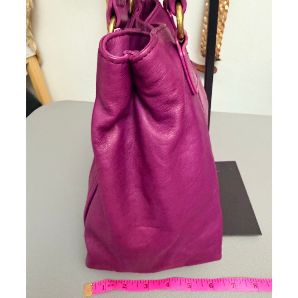American Leather Co Purple Leather Val Perfect Satchel Tote Shoulder Bag - Picture 8 of 9